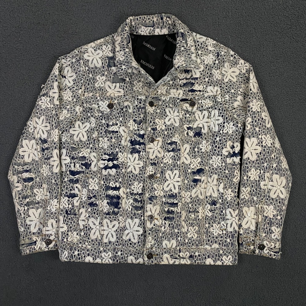 Valabasas Jacket Mens XL Lace Floral Crochet Distressed Trucker Denim‎